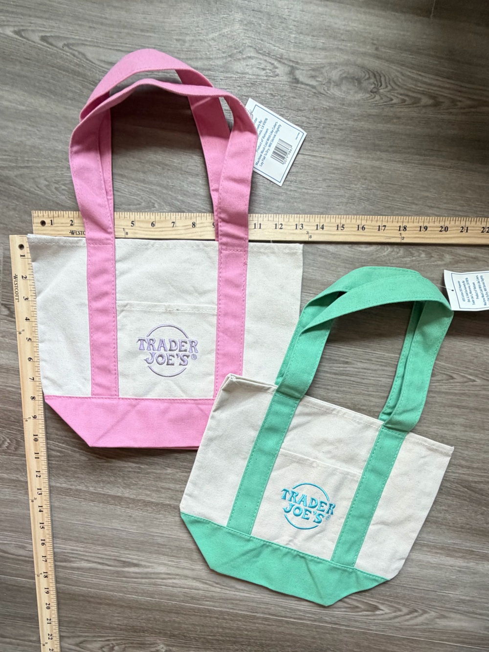 Trader Joe's Canvas Tote in Pink and Green - Dual Color Straps